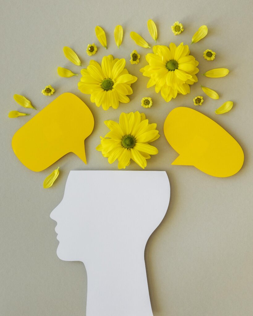 cabeza y flores que representan la inteligencia emocional al comunicar