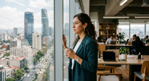 Persona reflexionando sobre dificultades de comunicación en entorno urbano